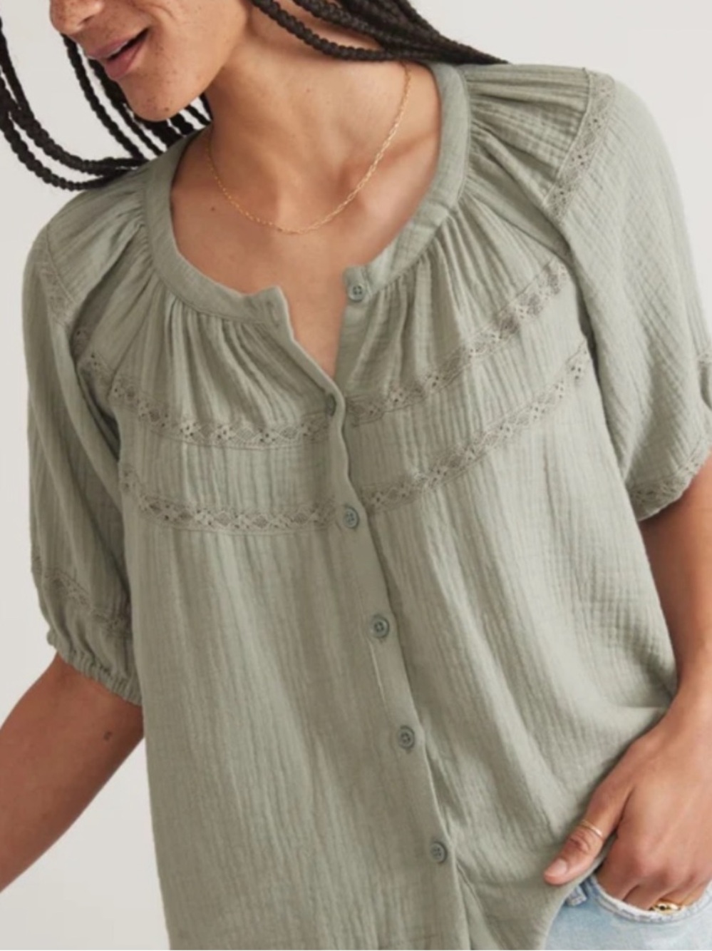 Marine Layer Wren Puff Sleeve Top - Faded Olive - Picture 4 of 4